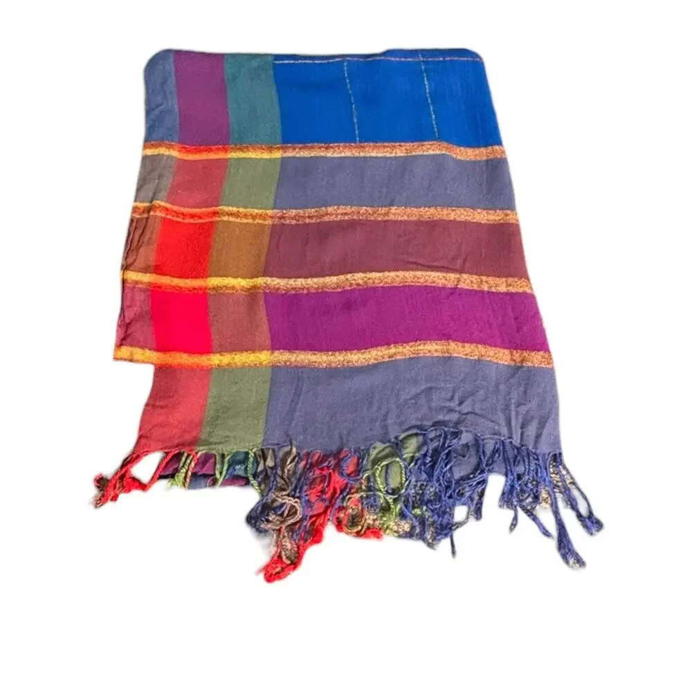 Multicolor Striped Fringe Scarf Lightweight‎ Wrap Shawl Boho Summer Accessory
